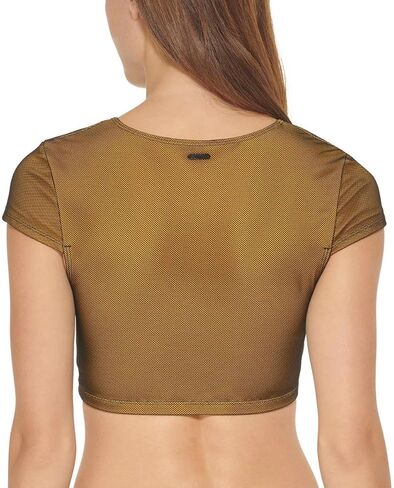 قميص سباحة بيكيني نسائي بشعار DKNY بطبقة شبكية أصفر مقاس XL in Saudi Arabia