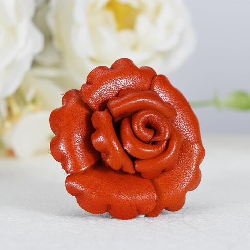 AeraVida Enchanted Genuine Leather Rose Blossom Brooch Pin & Hair Clip | Floral Handmade Accessory for Women | Colorful Pink, Yellow, or Orange Flower Pin for Hair, Dress, or Lapel in Saudi Arabia