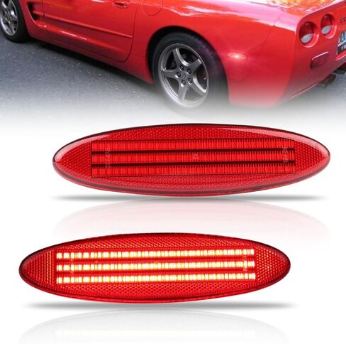 Rear Fender LED Side Marker Lights [3 Light Beads 50 SMD Chips Super Bright] for Chevro-let Chevy Corvette C5 Z06 1997-2004, Red Lens Side Bumper Lamps Red LED Turn Signal Lights, 2 PCS in Kuwait