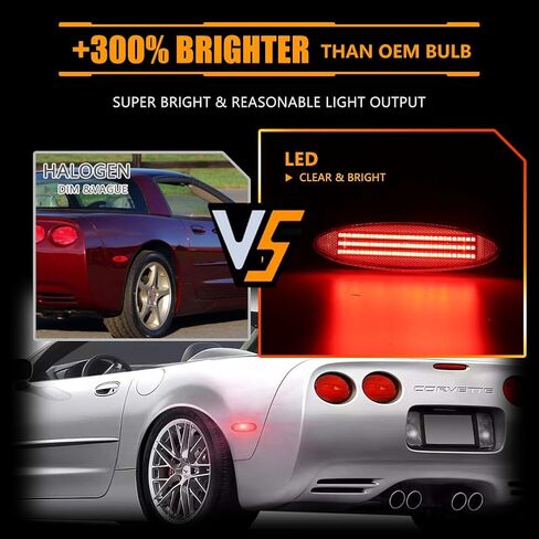 Rear Fender LED Side Marker Lights [3 Light Beads 50 SMD Chips Super Bright] for Chevro-let Chevy Corvette C5 Z06 1997-2004, Red Lens Side Bumper Lamps Red LED Turn Signal Lights, 2 PCS in Kuwait