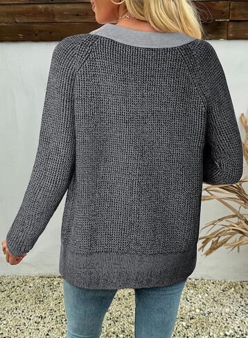 Sidefeel Women's Contrast Knit Cardigan Sweaters Casual Long Sleeve Open Front Button Down Trendy Jackets Outerwear in Saudi Arabia