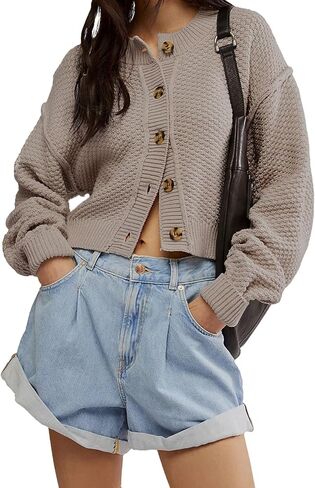 Cardigan Sweaters for Women,Long Sleeve Button Down Lightweight Cropped Short Cardigan in Saudi Arabia