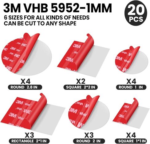 منصات لاصقة مزدوجة الجوانب 3M، استبدال وسادة لاصقة مثبتة على السيارة. شريط تثبيت كاميرا داش 3M. ملصق شريط عالي التحمل للوحة القيادة والاستخدام اليومي. مقاوم للماء، مقاوم للحرارة. سهل الاستخدام، مربعات ودائرية، 6 قطع in Kuwait