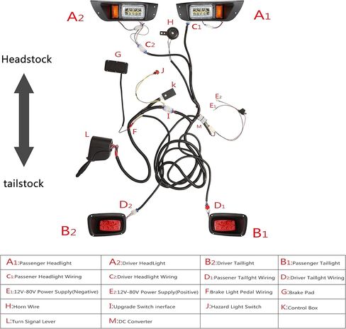 10L0L Headlights and Tail Light Kit for EZGO RXV 2008-2015 Golf Cart, with Turn Signal Switch Horn Button, Blinker & Brake Light Switch Pad in Kuwait