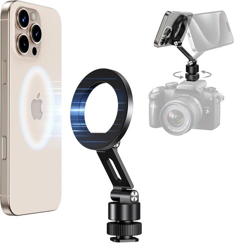 elitehood Magnetic Magsafe Tripod Phone Mount Holder, Foldable Phone Holder for Tripod Attachment with 1/4" Screw & Cold Shoe, All Aluminum iPhone Mount Adapter for Recording Shooting Vlogging in Saudi Arabia