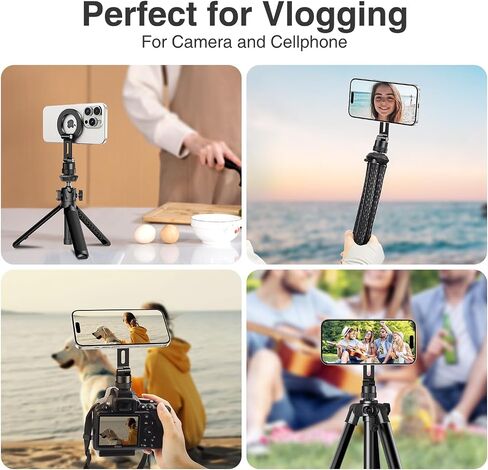 elitehood Magnetic Magsafe Tripod Phone Mount Holder, Foldable Phone Holder for Tripod Attachment with 1/4" Screw & Cold Shoe, All Aluminum iPhone Mount Adapter for Recording Shooting Vlogging in Saudi Arabia