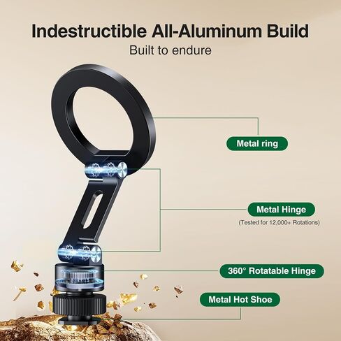 elitehood Magnetic Magsafe Tripod Phone Mount Holder, Foldable Phone Holder for Tripod Attachment with 1/4" Screw & Cold Shoe, All Aluminum iPhone Mount Adapter for Recording Shooting Vlogging in Saudi Arabia