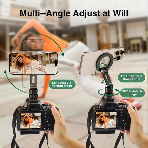 elitehood Magnetic Magsafe Tripod Phone Mount Holder, Foldable Phone Holder for Tripod Attachment with 1/4" Screw & Cold Shoe, All Aluminum iPhone Mount Adapter for Recording Shooting Vlogging in Saudi Arabia