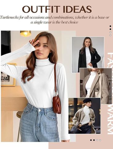 Womens Long Sleeve Turtleneck Thermal T-Shirts Mock Neck Underwear Fashion Tops for Winter Cold Weather in Saudi Arabia