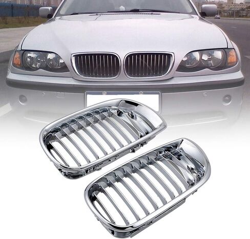 Replacement Compatible with BMW Car 2002-2005 2006 E46 320i 325i 325xi 330i 330xi Euro Sport Front Grilles LH+RH Chrome in Saudi Arabia