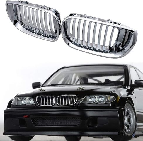 Replacement Compatible with BMW Car 2002-2005 2006 E46 320i 325i 325xi 330i 330xi Euro Sport Front Grilles LH+RH Chrome in Saudi Arabia