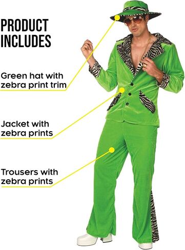 زي Morph الرجالي Green Pimp، بدلة القواد في السبعينيات، زي الهالوين للرجال البالغين in Saudi Arabia