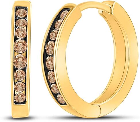 10K Yellow Gold Brown Diamond Stylish Hoop Earrings 1/4 Ctw. in Saudi Arabia