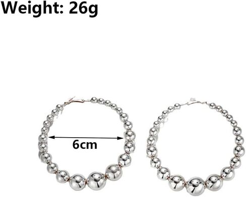 Gold Extra Large Hoop Earrings for Women,Round Metal Ball Beaded Dangle Earrings,Geometric Big Hoops Hanging Earrings Boho Vocation Everyday Jewelry in Saudi Arabia