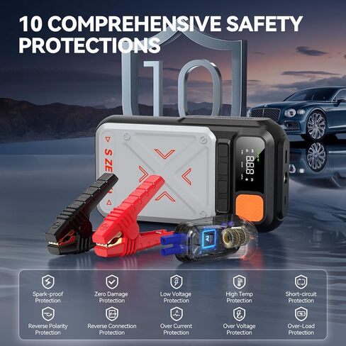 Jump Starter 1000A Peak Portable Jump Starter for Car (Up to 7.0L Gas/5.5L Diesel Engine) 12V Auto Battery Booster Pack with Smart Clamp Cables, USB Charge, LED Flashlight Jump Box in Saudi Arabia