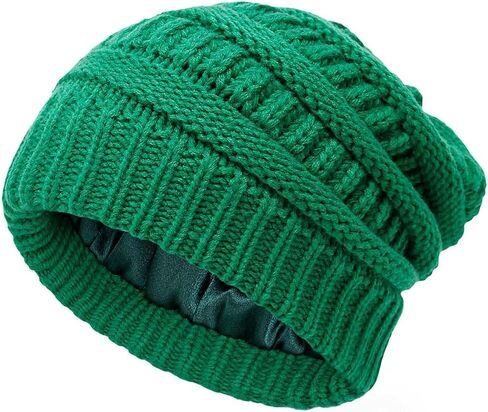 Winter Satin Lined Beanie Hat for Women Warm Cable Knit Chunky Slouchy Beanies Skull Cap in Saudi Arabia