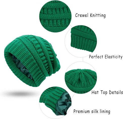 Winter Satin Lined Beanie Hat for Women Warm Cable Knit Chunky Slouchy Beanies Skull Cap in Saudi Arabia