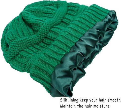 Winter Satin Lined Beanie Hat for Women Warm Cable Knit Chunky Slouchy Beanies Skull Cap in Saudi Arabia
