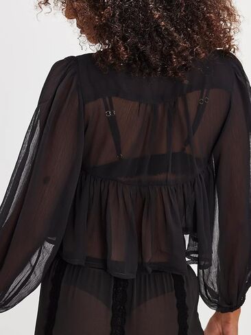 كشكش الدانتيل شير التعادل الجبهة بيبلوم القمم فلوي بوهو كم طويل Y2k بيبي دول بلايز المرأة مثير الخامس الرقبة الخروج البلوزات in Kuwait