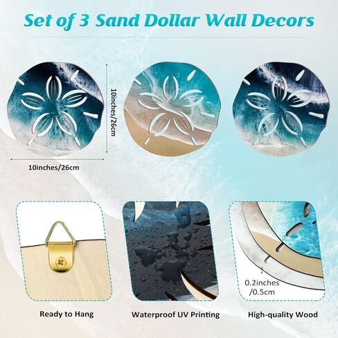 Jetec Sand Dollar Wall Decor 3 Pcs Beach Coastal Wall Art Wood Outdoor Ocean Sand Dollars Decor Wooden Art Teal Seafoam Decoration for Home Bathroom Decoration (Delicate Style) in Saudi Arabia