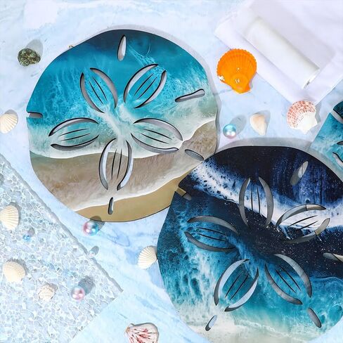 Jetec Sand Dollar Wall Decor 3 Pcs Beach Coastal Wall Art Wood Outdoor Ocean Sand Dollars Decor Wooden Art Teal Seafoam Decoration for Home Bathroom Decoration (Delicate Style) in Saudi Arabia