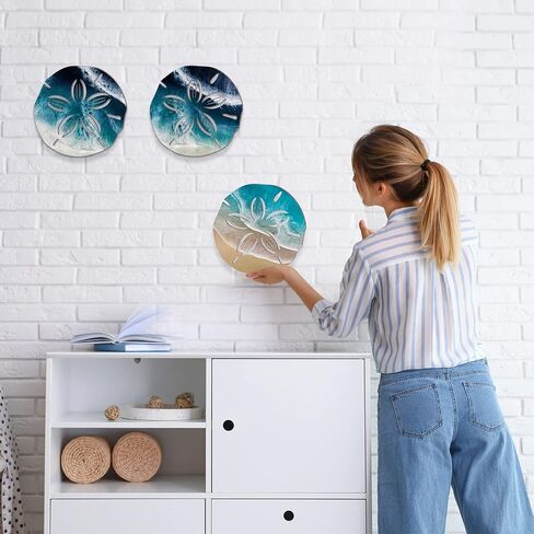 Jetec Sand Dollar Wall Decor 3 Pcs Beach Coastal Wall Art Wood Outdoor Ocean Sand Dollars Decor Wooden Art Teal Seafoam Decoration for Home Bathroom Decoration (Delicate Style) in Saudi Arabia