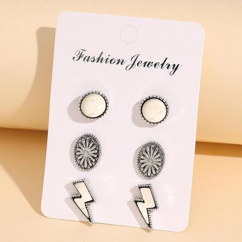 3 Pairs Set Turquoise Bohemian Stud Earrings for Women Natural Turquoise Boho Western Jewelry Lighting Bolt Stud Earring Set 80s 90s Accessories in Saudi Arabia