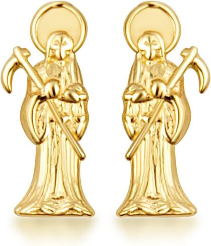 أقراط Claddagh من الذهب عيار 10 قيراط و14 قيراط أصفر سانتا مويرتي قديس الموت والحماية in Kuwait