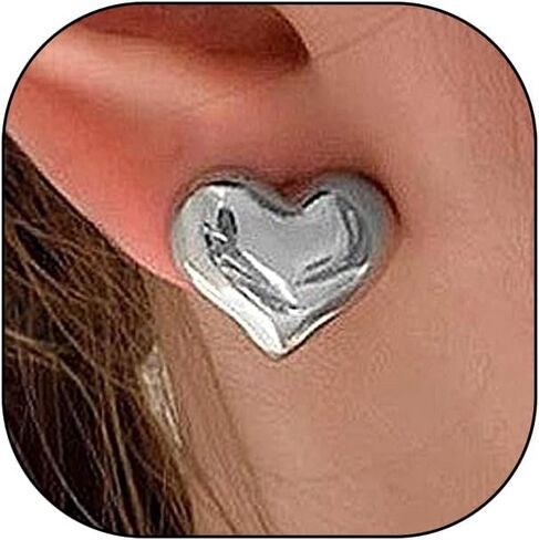 Chunky Heart Stud Statement Earrings for Women 14K Gold Personalized Puffy Love Dangle Earrings Exquisite Unique Heart Metal Earrings Charm Jewelry in Saudi Arabia