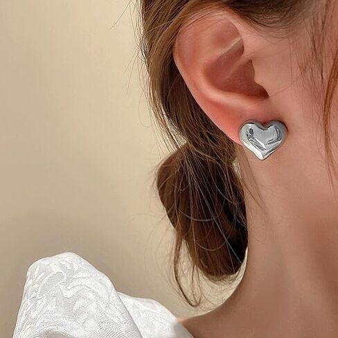 Chunky Heart Stud Statement Earrings for Women 14K Gold Personalized Puffy Love Dangle Earrings Exquisite Unique Heart Metal Earrings Charm Jewelry in Saudi Arabia