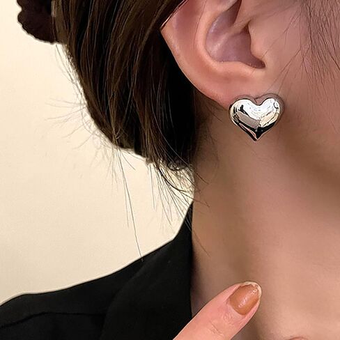 Chunky Heart Stud Statement Earrings for Women 14K Gold Personalized Puffy Love Dangle Earrings Exquisite Unique Heart Metal Earrings Charm Jewelry in Saudi Arabia