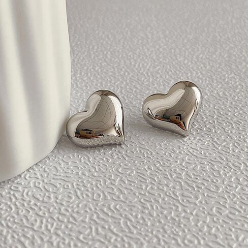 Chunky Heart Stud Statement Earrings for Women 14K Gold Personalized Puffy Love Dangle Earrings Exquisite Unique Heart Metal Earrings Charm Jewelry in Saudi Arabia