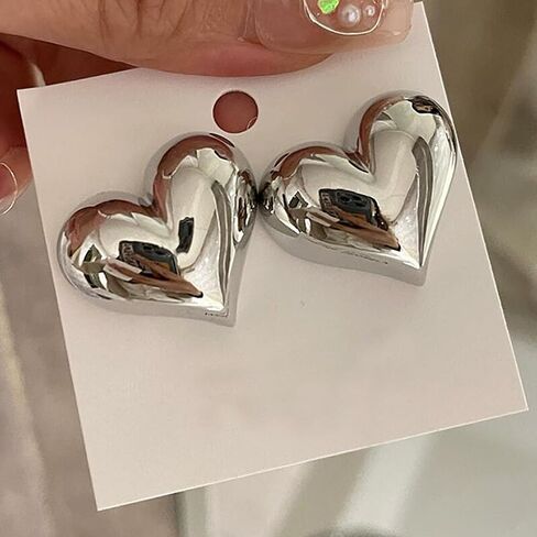 Chunky Heart Stud Statement Earrings for Women 14K Gold Personalized Puffy Love Dangle Earrings Exquisite Unique Heart Metal Earrings Charm Jewelry in Saudi Arabia