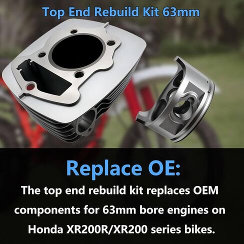 طقم إعادة بناء الطرف العلوي 63 مم حشية مكبس الأسطوانة لهوندا XR200R 1981-2002، XR200 1980-1984، XL200R TLR200 - طقم إعادة بناء المحرك in Saudi Arabia