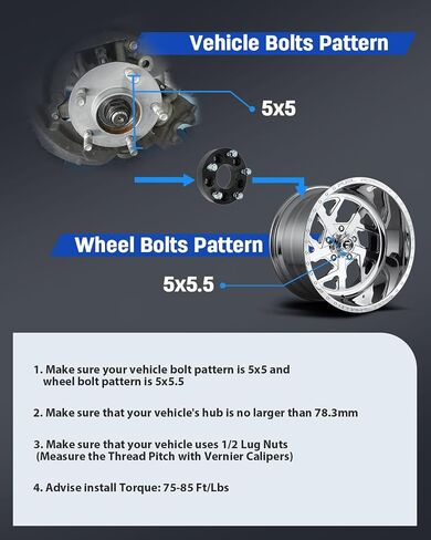 ECCPP 2 PCS 5x5 to 5x5.5 Wheel Adapters Lug Centric 1.25" 5 Lug 1/2 78.3mm hub for Chevrolet Astro 1985-2002| for Jeep Wrangler 2007-2018 for Jeep Grand Cherokee 1999-2010 in Saudi Arabia