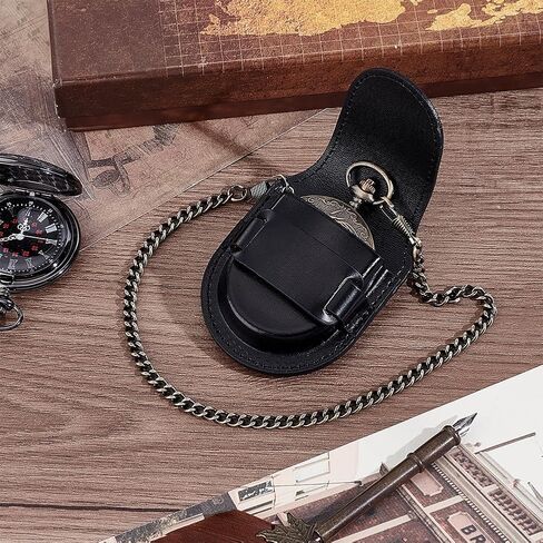 PH PandaHall ساعة الجيب حافظة ساعة السفر حقيبة ريترو ستايل ساعة منظم الحقيبة ساعة الجيب صندوق عرض بو الجلود ساعة كم غطاء ساعة حقيبة خصر صغيرة مع سلسلة للأب 3.1x2.6in in Kuwait