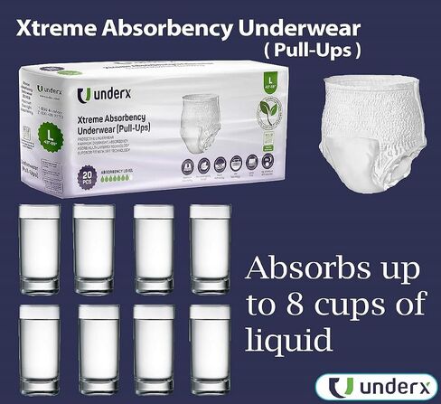 Underx Adult Disposable PullUps Incontinence Underwear - Xtreme Absorbency PullUps, Xsorb Multilayered & Superior fit Technology, Overnight Comfort, Leak Protection & Latex Free (Large,20 Count) in Saudi Arabia