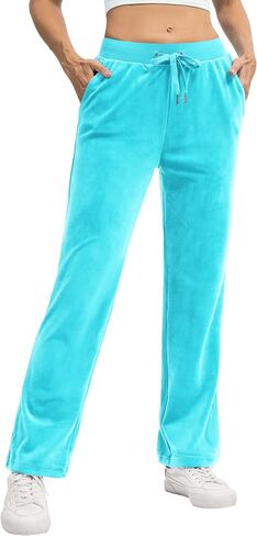 TACVASEN Women's Velour Pants Soft Velvet Sweatpants Warm Straight Leg Athletic Track Casual Lounge Joggers with Pockets in Saudi Arabia
