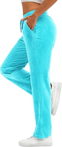 TACVASEN Women's Velour Pants Soft Velvet Sweatpants Warm Straight Leg Athletic Track Casual Lounge Joggers with Pockets in Saudi Arabia