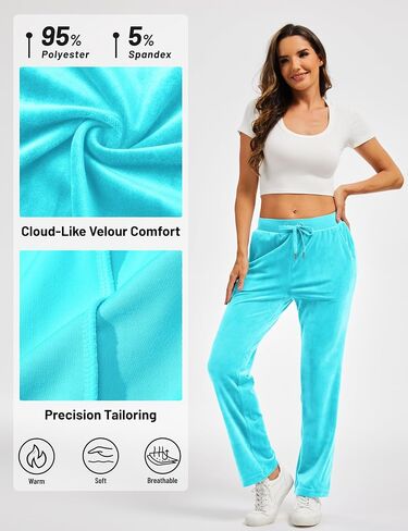 TACVASEN Women's Velour Pants Soft Velvet Sweatpants Warm Straight Leg Athletic Track Casual Lounge Joggers with Pockets in Saudi Arabia