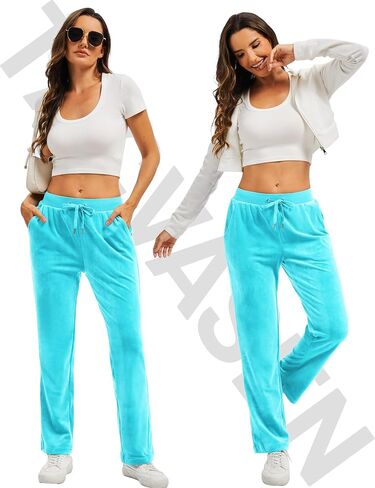 TACVASEN Women's Velour Pants Soft Velvet Sweatpants Warm Straight Leg Athletic Track Casual Lounge Joggers with Pockets in Saudi Arabia