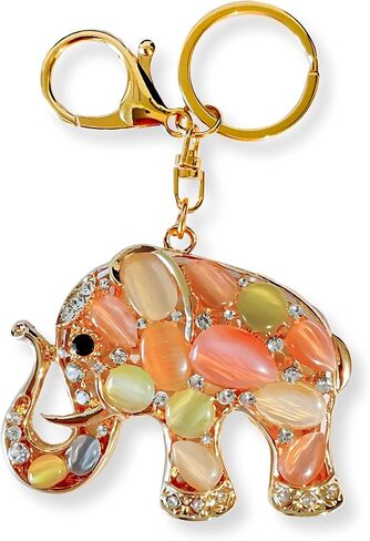 Opalescent Elephant Keychain for Women - Rhinestone Purse Charm with Gold Chain, Split Ring & Lobster Clip - 4.6" Long Bag Accessory in Saudi Arabia