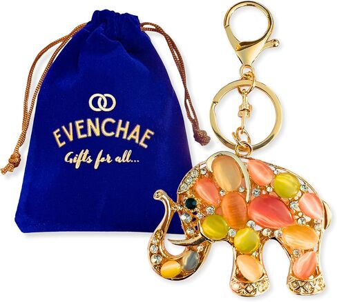 Opalescent Elephant Keychain for Women - Rhinestone Purse Charm with Gold Chain, Split Ring & Lobster Clip - 4.6" Long Bag Accessory in Saudi Arabia