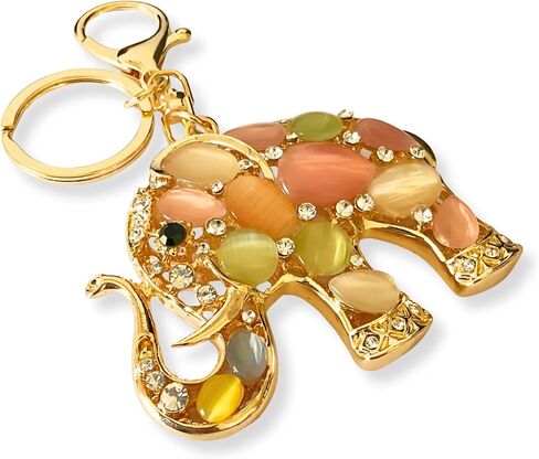 Opalescent Elephant Keychain for Women - Rhinestone Purse Charm with Gold Chain, Split Ring & Lobster Clip - 4.6" Long Bag Accessory in Saudi Arabia