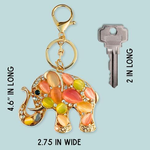 Opalescent Elephant Keychain for Women - Rhinestone Purse Charm with Gold Chain, Split Ring & Lobster Clip - 4.6" Long Bag Accessory in Saudi Arabia