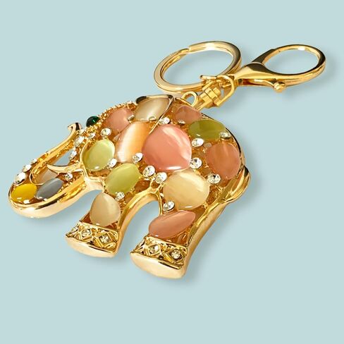 Opalescent Elephant Keychain for Women - Rhinestone Purse Charm with Gold Chain, Split Ring & Lobster Clip - 4.6" Long Bag Accessory in Saudi Arabia