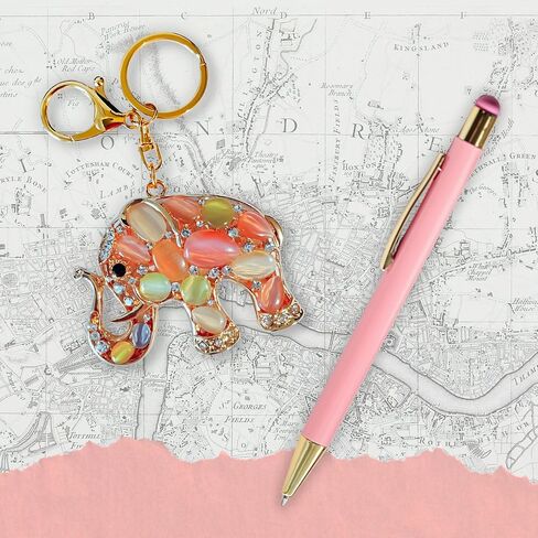 Opalescent Elephant Keychain for Women - Rhinestone Purse Charm with Gold Chain, Split Ring & Lobster Clip - 4.6" Long Bag Accessory in Saudi Arabia