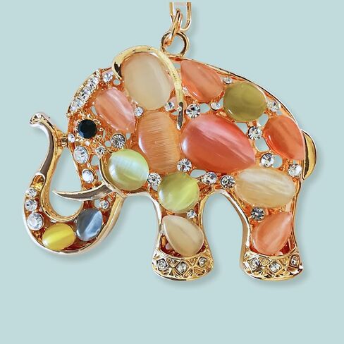 Opalescent Elephant Keychain for Women - Rhinestone Purse Charm with Gold Chain, Split Ring & Lobster Clip - 4.6" Long Bag Accessory in Saudi Arabia