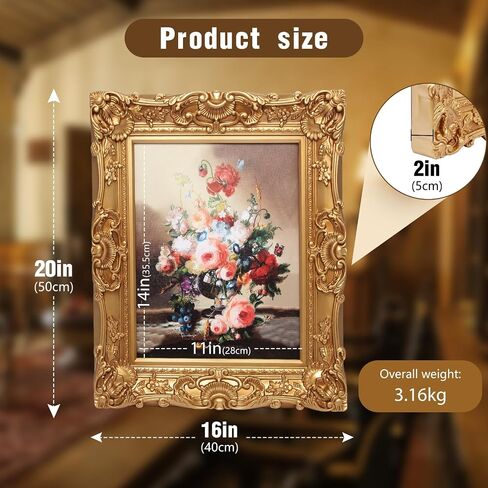 إطارات صور سوداء عتيقة مقاس 11 × 14 مع لوحة زيتية - ديكور حائط عتيق لمجمع المعرض، زجاج مقسى مقاوم للكسر وجاهز للتعليق in Saudi Arabia