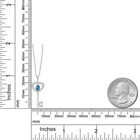 جوهرة ستون كينغ 10K الذهب الأبيض 4X3MM البيضاوي الأحجار الكريمة جوهرة والأبيض مختبر نمت الماس شكل قلب مفتاح قلادة قلادة للنساء مع سلسلة 18 بوصة in Saudi Arabia